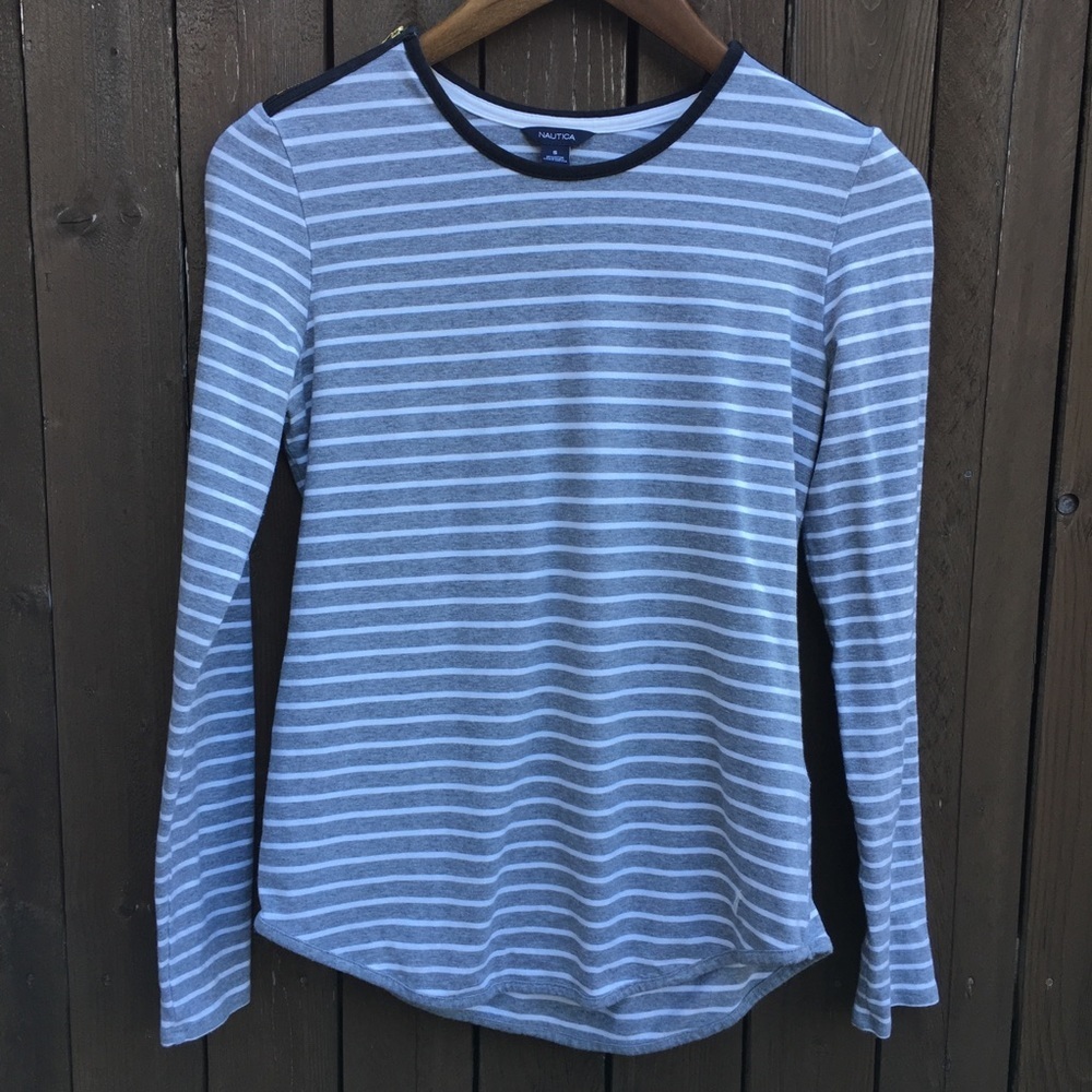 Nautica | Size Small Grey/White Stripe Long Sleeve Tee